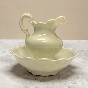 Home Art Cream Ceramic Pitcher & Bowl Set